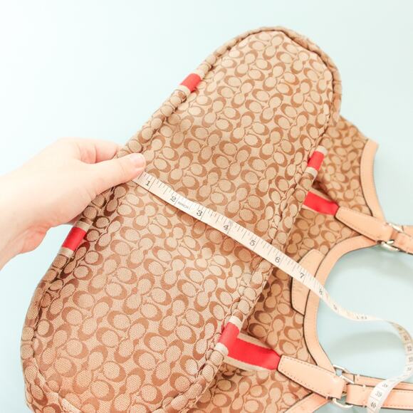 Coach Devin Signature Stripe Orange Top Handle Tote Bag Leather Strap - Picture 14 of 14